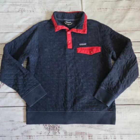 Patagonia Organic Cotton Quilted Snap-T Pullover Blue Red Mens Small - Picture 1 of 6